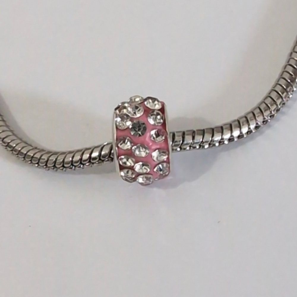 Silver Pink with‎ Pink Rhinestones Charm for Pandora Style Bracelet